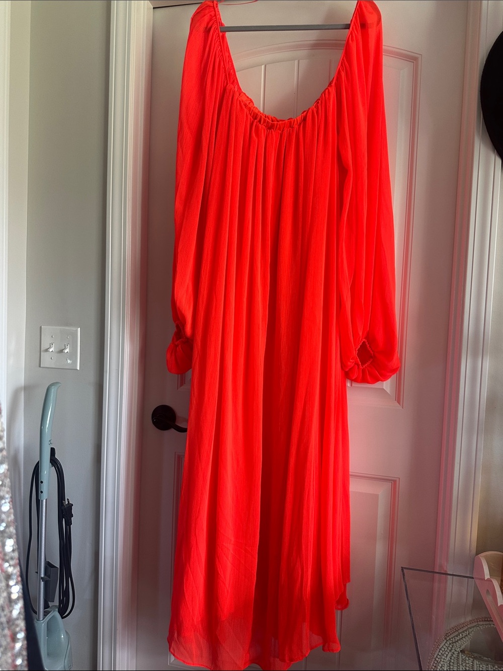 NWT ASOS Edition Curve Chiffon Maxi Dress Neon Coral Size 18 - Picture 5 of 8